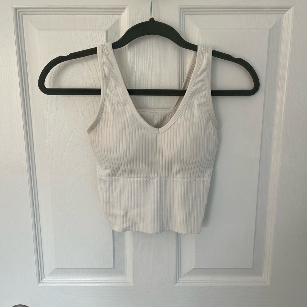 White Ribbed V-Neck Crop Top